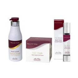 Atsatomasis sausų plaukų rinkinys: Šampūnas, serumas ir kaukė.